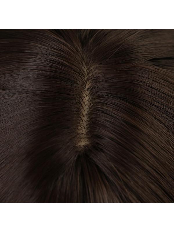 Парик искусственный, с чёлкой, имитация кожи, 60 см, цвет каштановый