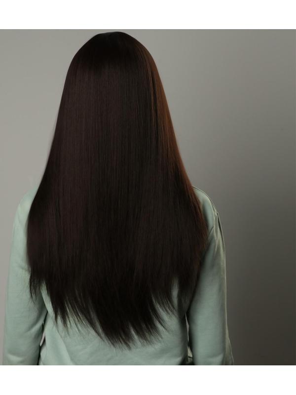 Парик искусственный, с чёлкой, имитация кожи, 60 см, цвет каштановый