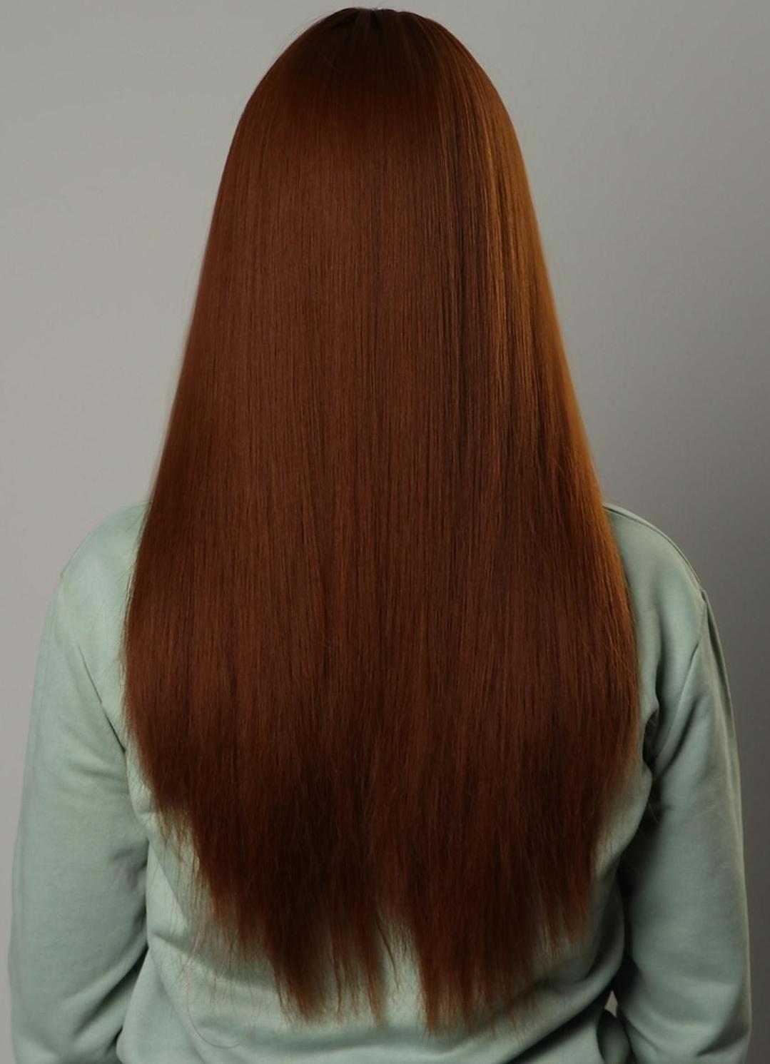 Парик искусственный, с чёлкой, имитация кожи, 60 см, цвет рыжий