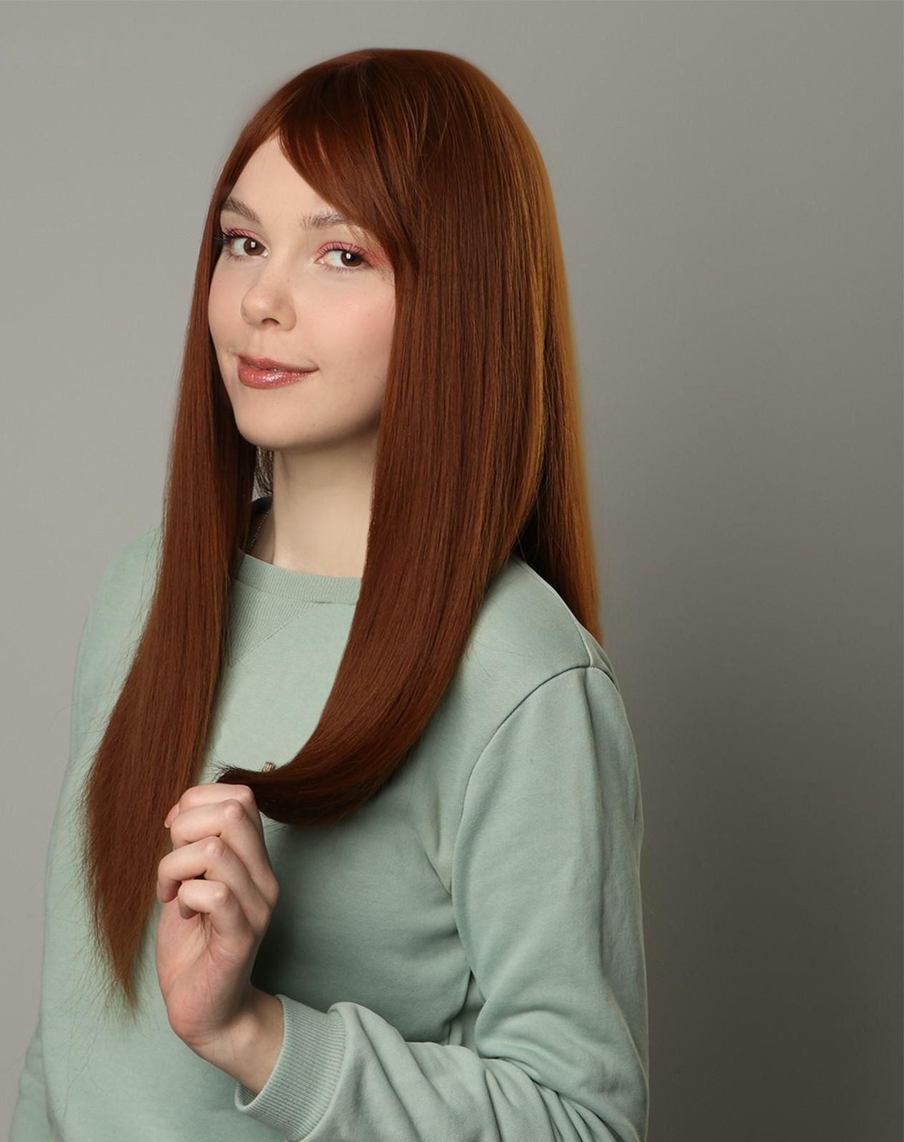 Парик искусственный, с чёлкой, имитация кожи, 60 см, цвет рыжий