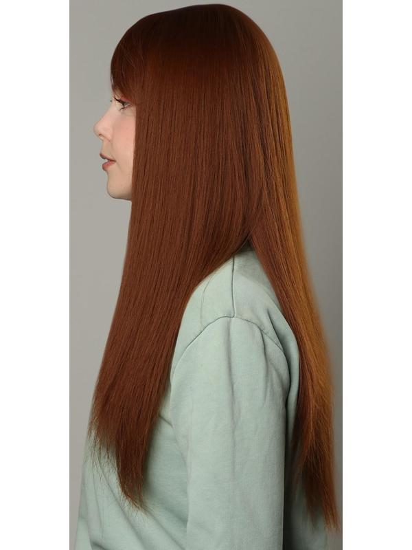 Парик искусственный, с чёлкой, имитация кожи, 60 см, цвет рыжий