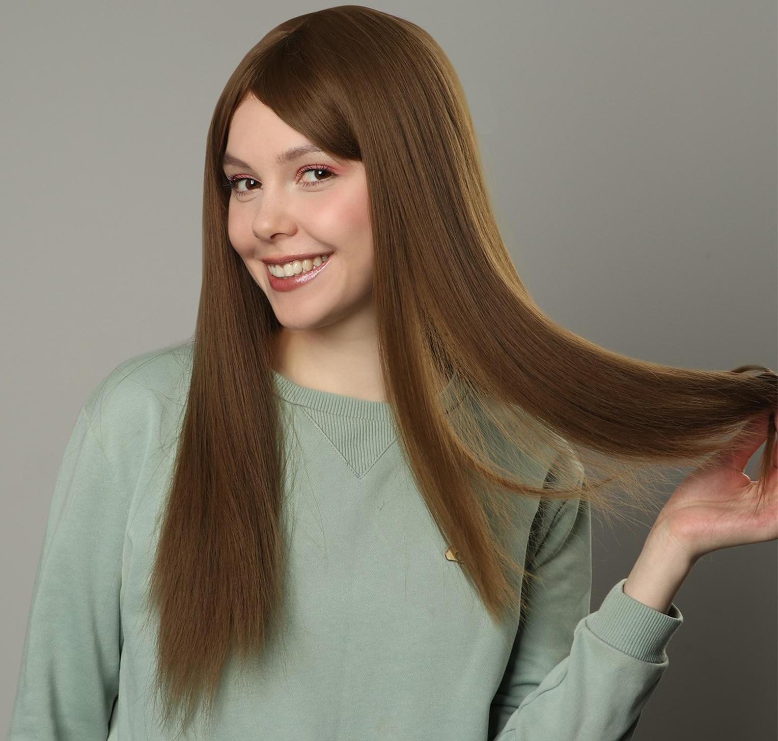 Парик искусственный, с чёлкой, имитация кожи, 60 см, 240 гр, цвет русый(#SHT8А)