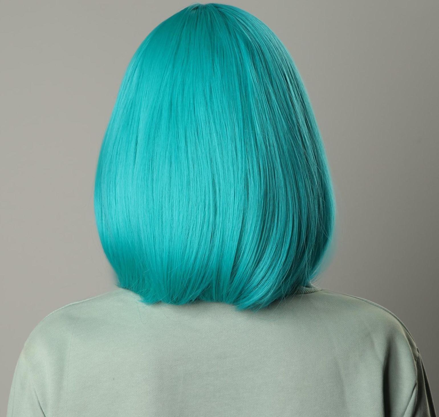 Парик искусственный, с чёлкой, имитация кожи, 30 см, цвет бирюзовый(#SHT127)