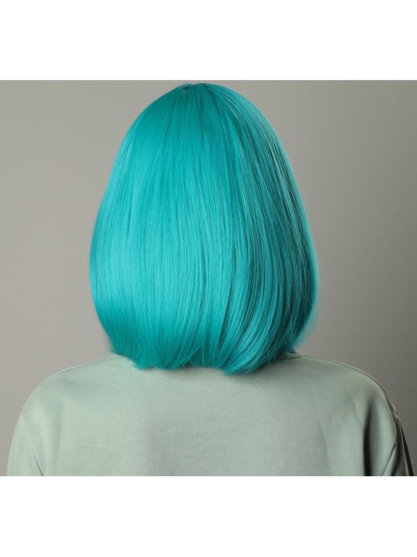 Парик искусственный, с чёлкой, имитация кожи, 30 см, цвет бирюзовый(#SHT127)