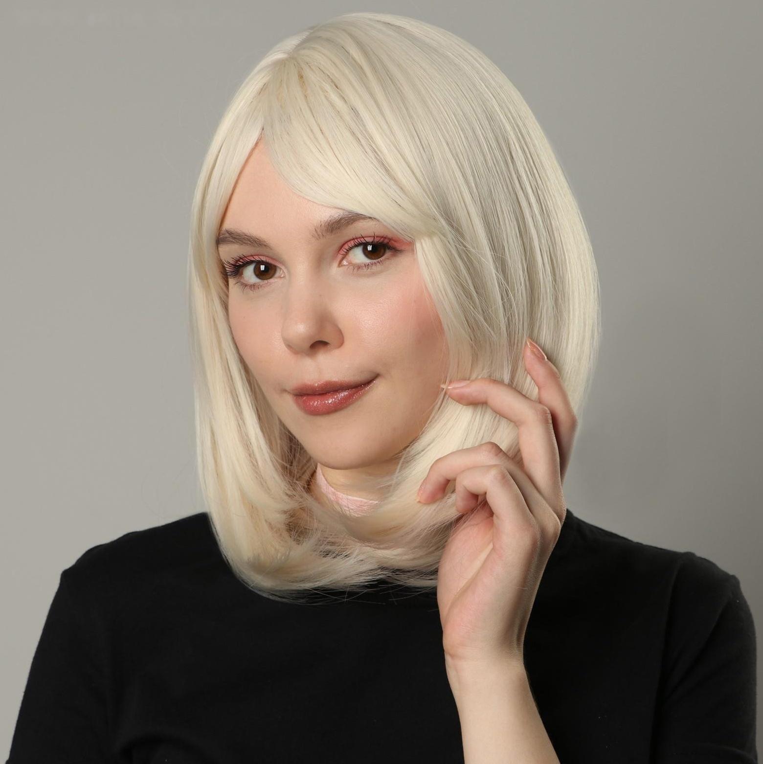 Парик искусственный, с чёлкой, имитация кожи, 30 см, цвет молочный