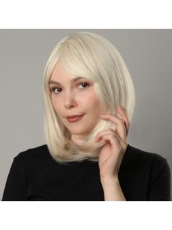 Парик искусственный, с чёлкой, имитация кожи, 30 см, цвет молочный