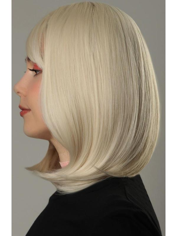 Парик искусственный, с чёлкой, имитация кожи, 30 см, цвет молочный