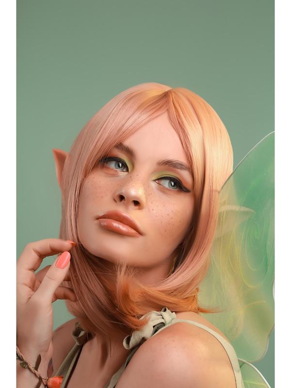 Парик искусственный, с чёлкой, имитация кожи, 30 см, цвет молочный