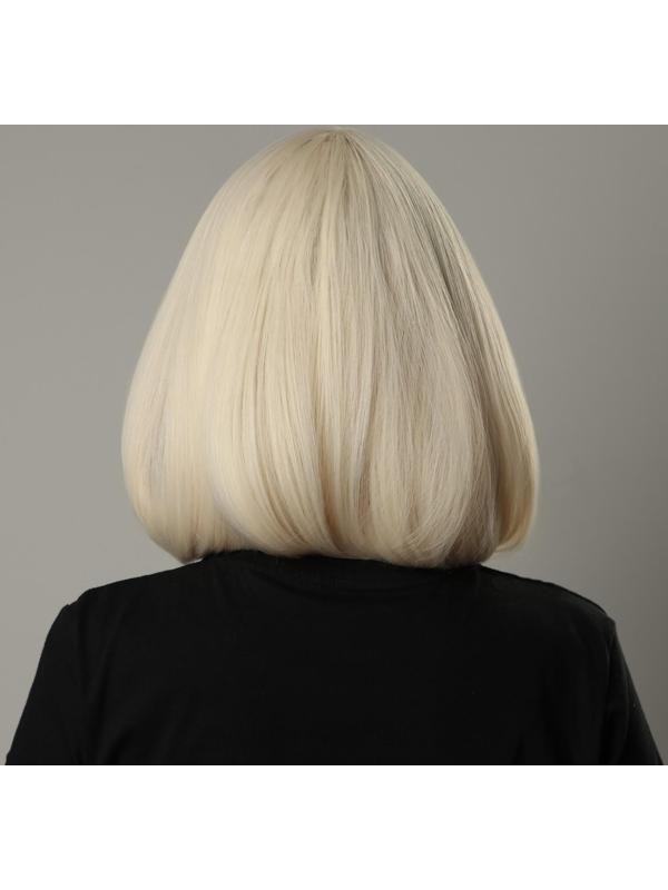 Парик искусственный, с чёлкой, имитация кожи, 30 см, цвет молочный