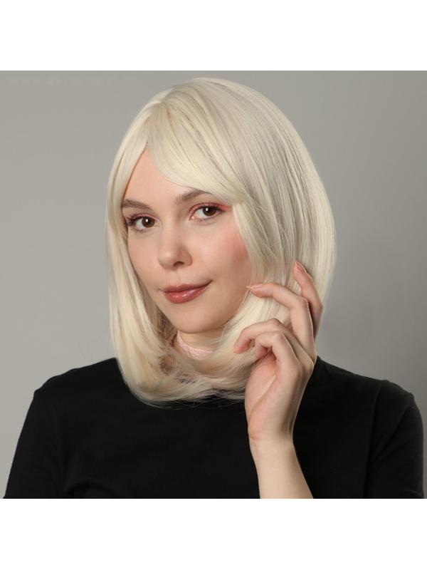 Парик искусственный, с чёлкой, имитация кожи, 30 см, цвет молочный