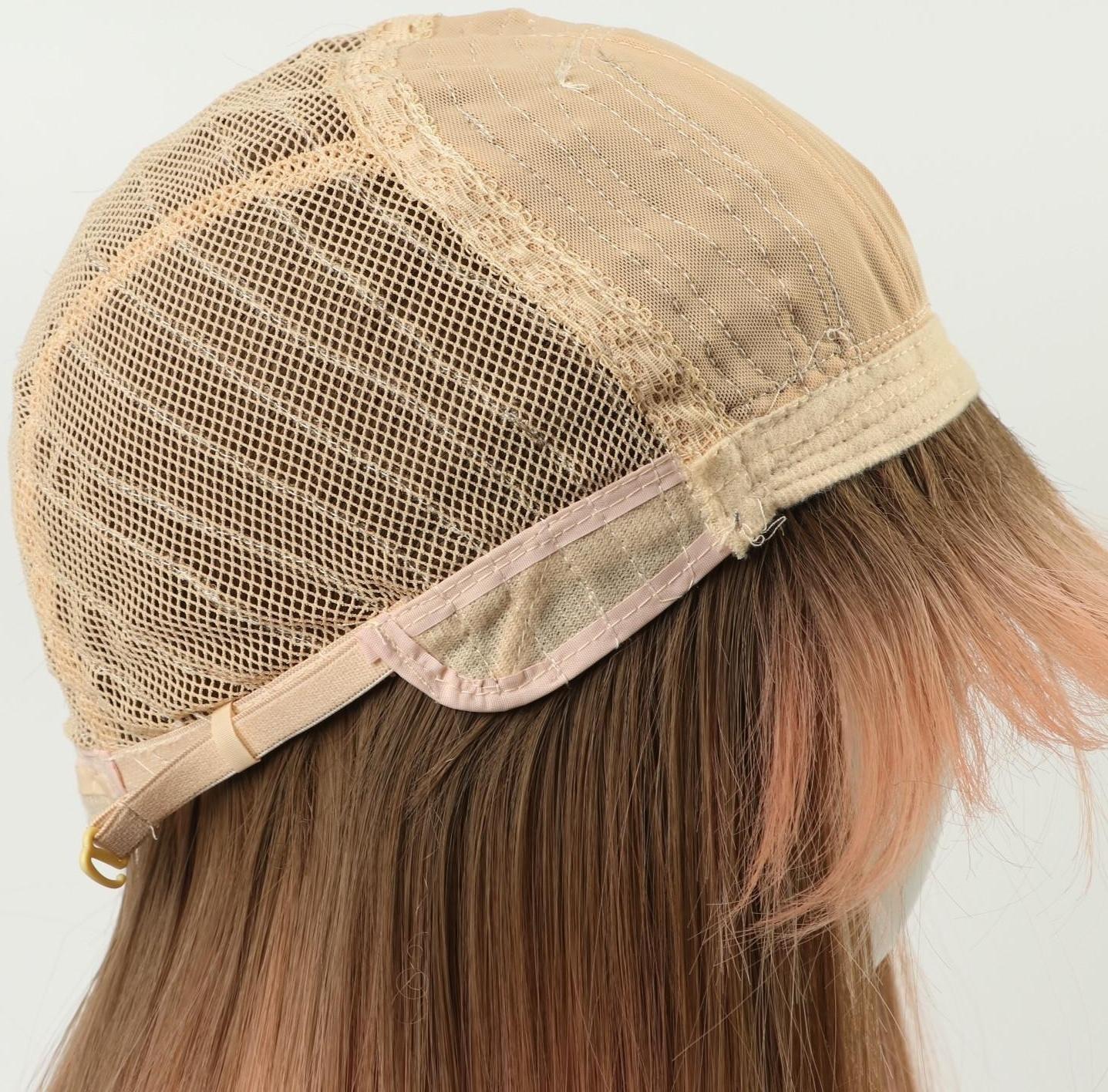 Парик искусственный, с чёлкой, имитация кожи, 60 см, цвет русый/пепельно-розовый