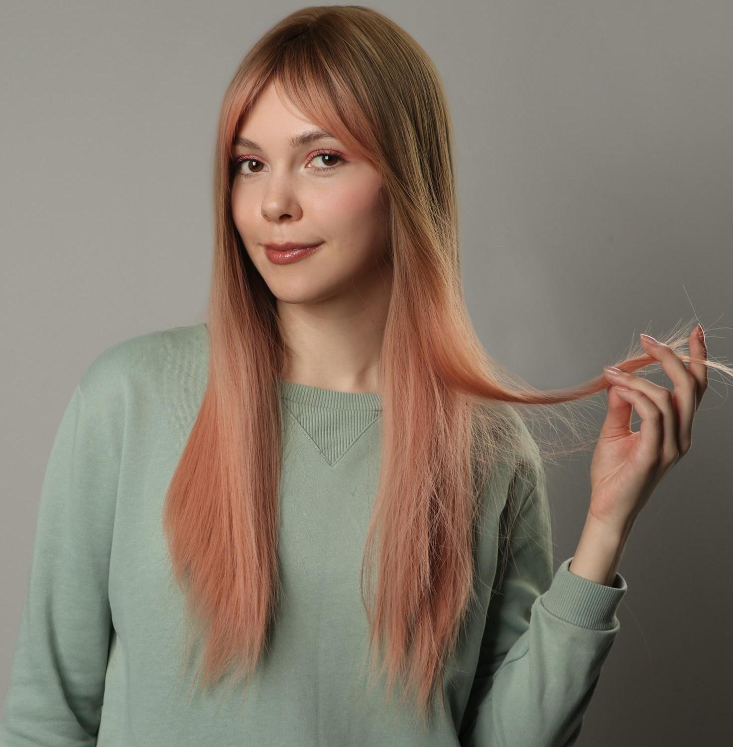 Парик искусственный, с чёлкой, имитация кожи, 60 см, цвет русый/пепельно-розовый