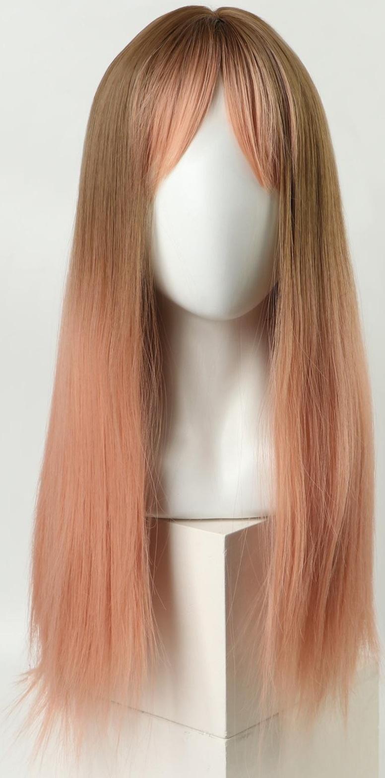 Парик искусственный, с чёлкой, имитация кожи, 60 см, цвет русый/пепельно-розовый