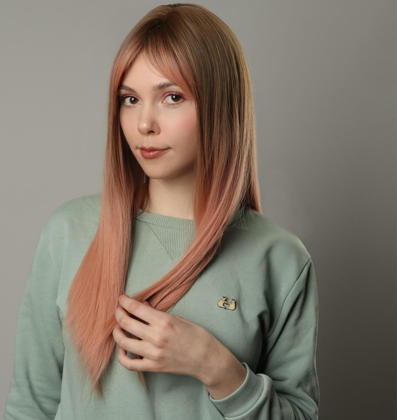 Парик искусственный, с чёлкой, имитация кожи, 60 см, цвет русый/пепельно-розовый