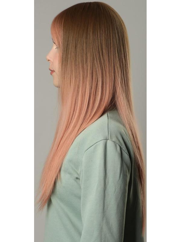Парик искусственный, с чёлкой, имитация кожи, 60 см, цвет русый/пепельно-розовый