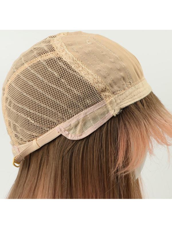 Парик искусственный, с чёлкой, имитация кожи, 60 см, цвет русый/пепельно-розовый