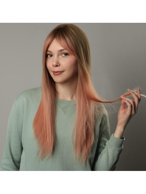 Парик искусственный, с чёлкой, имитация кожи, 60 см, цвет русый/пепельно-розовый