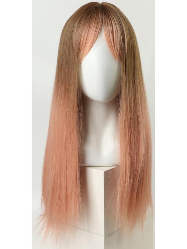 Парик искусственный, с чёлкой, имитация кожи, 60 см, цвет русый/пепельно-розовый
