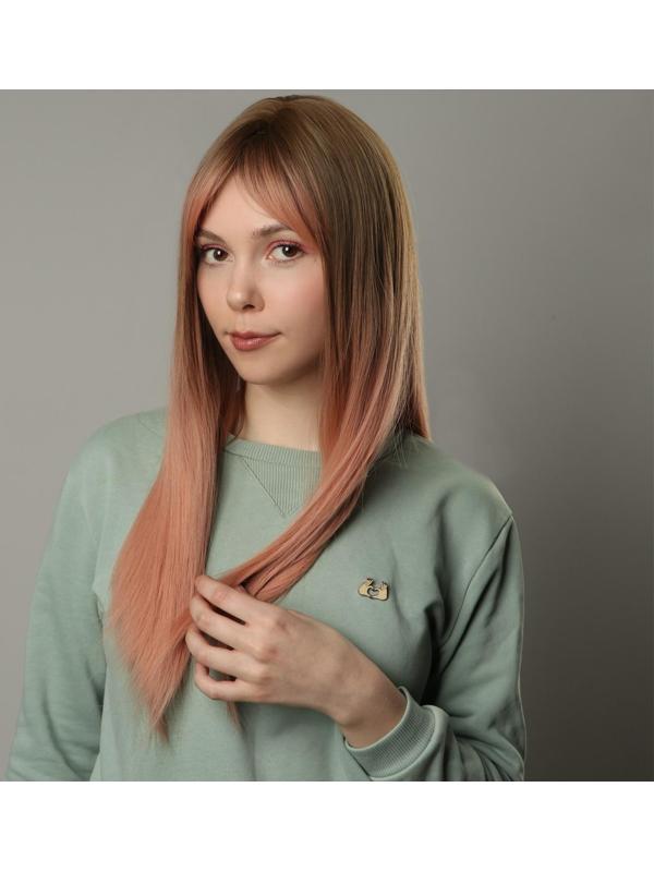 Парик искусственный, с чёлкой, имитация кожи, 60 см, цвет русый/пепельно-розовый