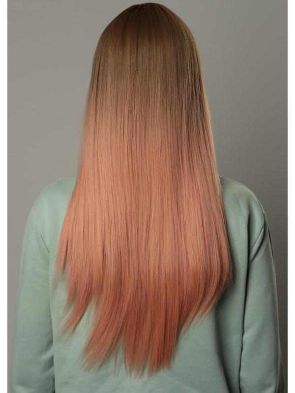 Парик искусственный, с чёлкой, имитация кожи, 60 см, цвет русый/пепельно-розовый