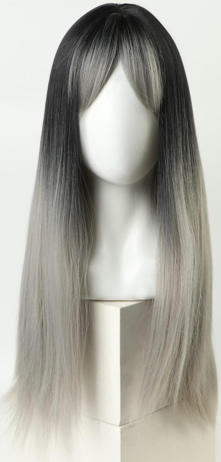 Парик искусственный, с чёлкой, имитация кожи, 60 см, цвет чёрный/пепельный