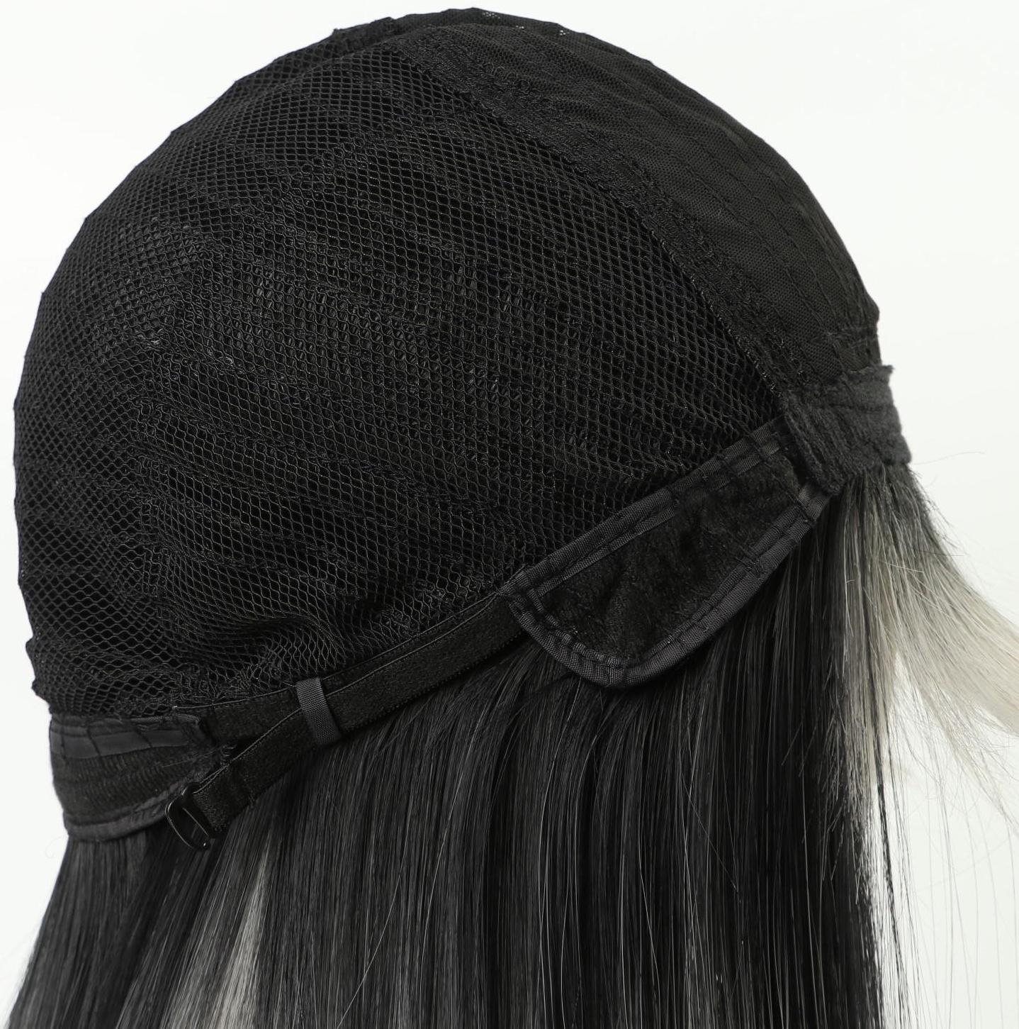 Парик искусственный, с чёлкой, имитация кожи, 60 см, цвет чёрный/пепельный