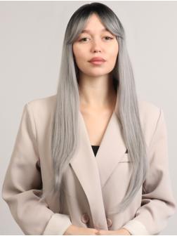 Парик искусственный, с чёлкой, имитация кожи, 60 см, цвет чёрный/пепельный