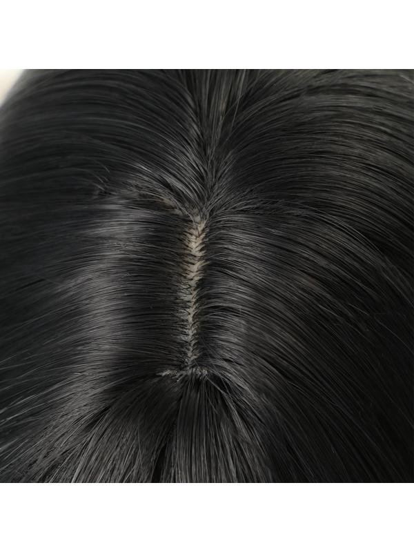 Парик искусственный, с чёлкой, имитация кожи, 60 см, цвет чёрный/пепельный