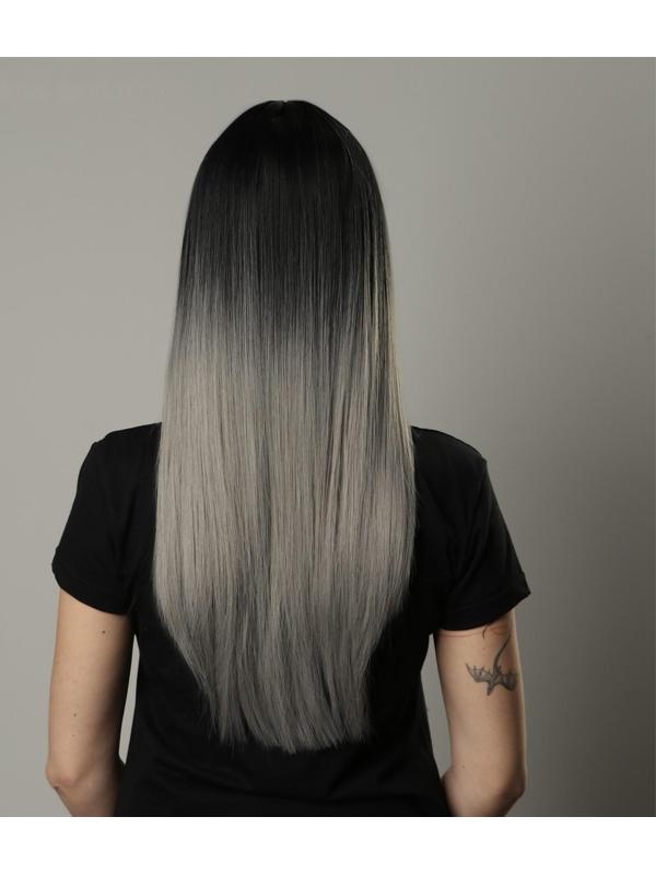 Парик искусственный, с чёлкой, имитация кожи, 60 см, цвет чёрный/пепельный