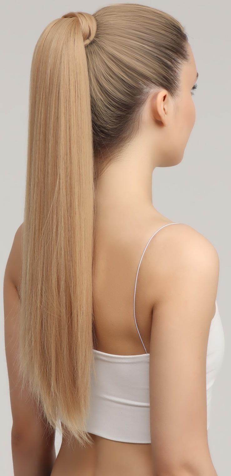 Хвост накладной, прямой волос, на резинке, 60 см, 100 гр, цвет блонд (#SHT24)