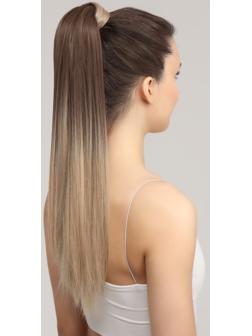 Хвост накладной, прямой волос, на резинке, 60 см, 100 гр, цвет омбре русый/блонд