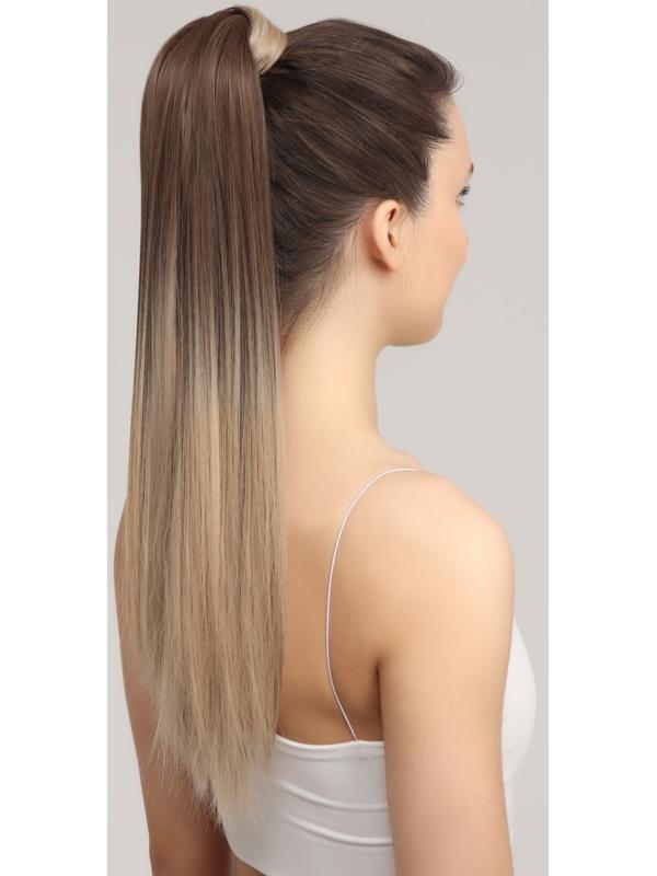 Хвост накладной, прямой волос, на резинке, 60 см, 100 гр, цвет омбре русый/блонд
