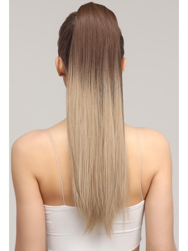 Хвост накладной, прямой волос, на резинке, 60 см, 100 гр, цвет омбре русый/блонд