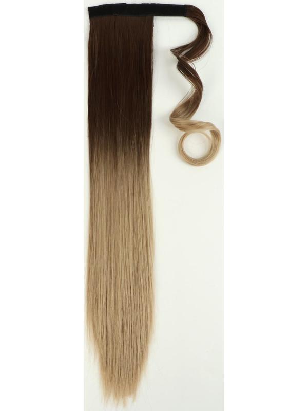 Хвост накладной, прямой волос, на резинке, 60 см, 100 гр, цвет омбре русый/блонд