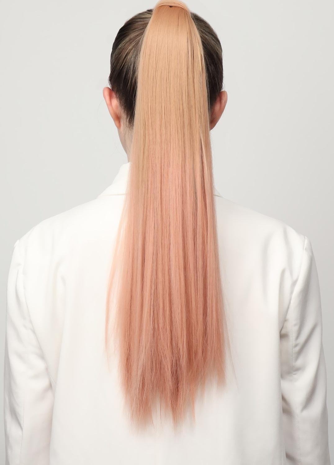 Хвост накладной, прямой волос, на резинке, 60 см, 100 гр, цвет омбре русый/пепельно-розовый