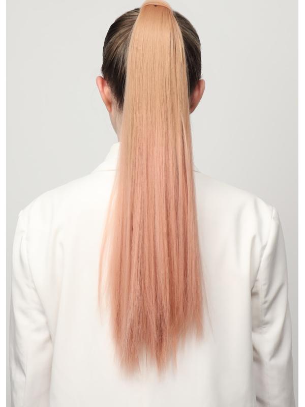 Хвост накладной, прямой волос, на резинке, 60 см, 100 гр, цвет омбре русый/пепельно-розовый