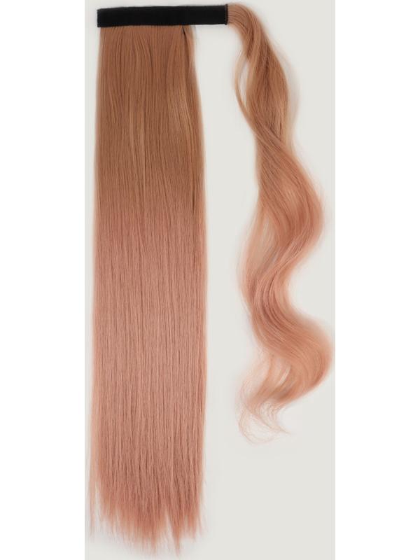 Хвост накладной, прямой волос, на резинке, 60 см, 100 гр, цвет омбре русый/пепельно-розовый