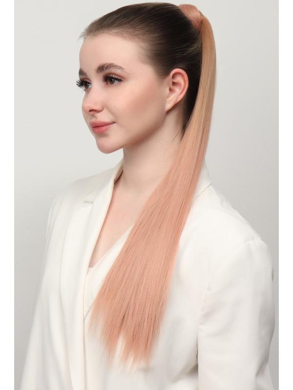 Хвост накладной, прямой волос, на резинке, 60 см, 100 гр, цвет омбре русый/пепельно-розовый