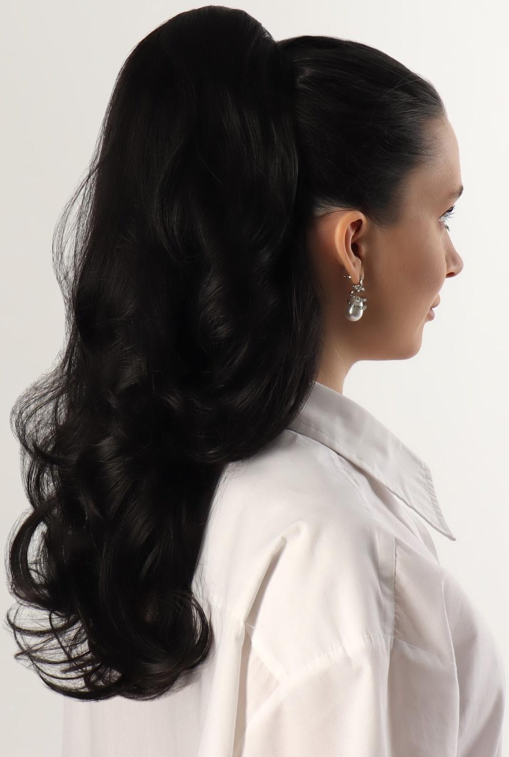 Хвост накладной, волнистый волос, на крабе, 40 см, 150 гр, цвет чёрный(#HTY4В)