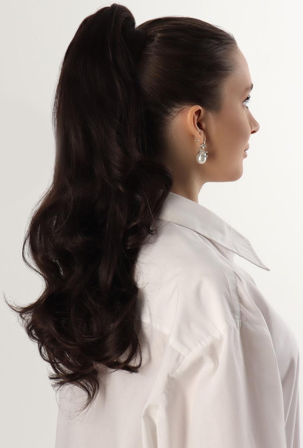 Хвост накладной, волнистый волос, на крабе, 40 см, 150 гр, цвет каштановый(#HTY4А)