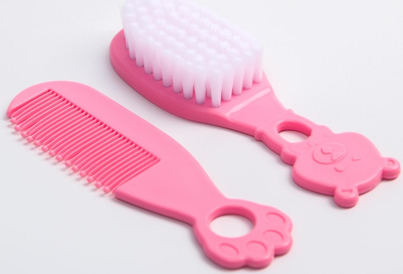 Набор для ухода за волосами: расческа и щетка, «Мишка», цвет розовый