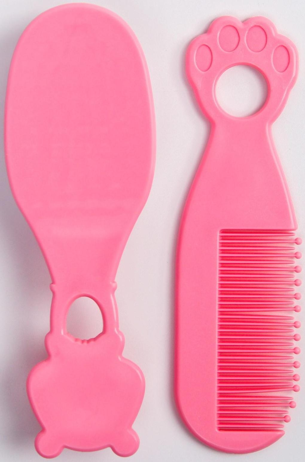 Набор для ухода за волосами: расческа и щетка, «Мишка», цвет розовый