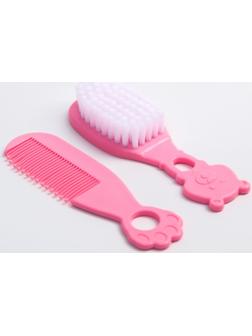 Набор для ухода за волосами: расческа и щетка, «Мишка», цвет розовый
