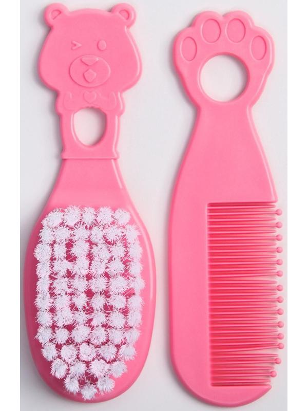 Набор для ухода за волосами: расческа и щетка, «Мишка», цвет розовый