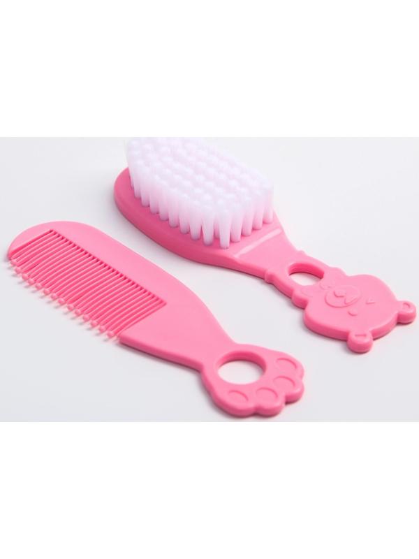 Набор для ухода за волосами: расческа и щетка, «Мишка», цвет розовый