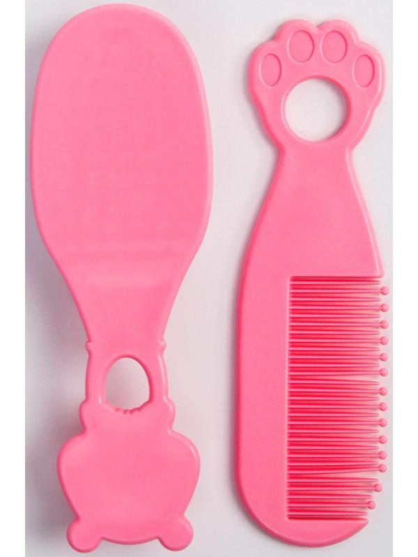 Набор для ухода за волосами: расческа и щетка, «Мишка», цвет розовый