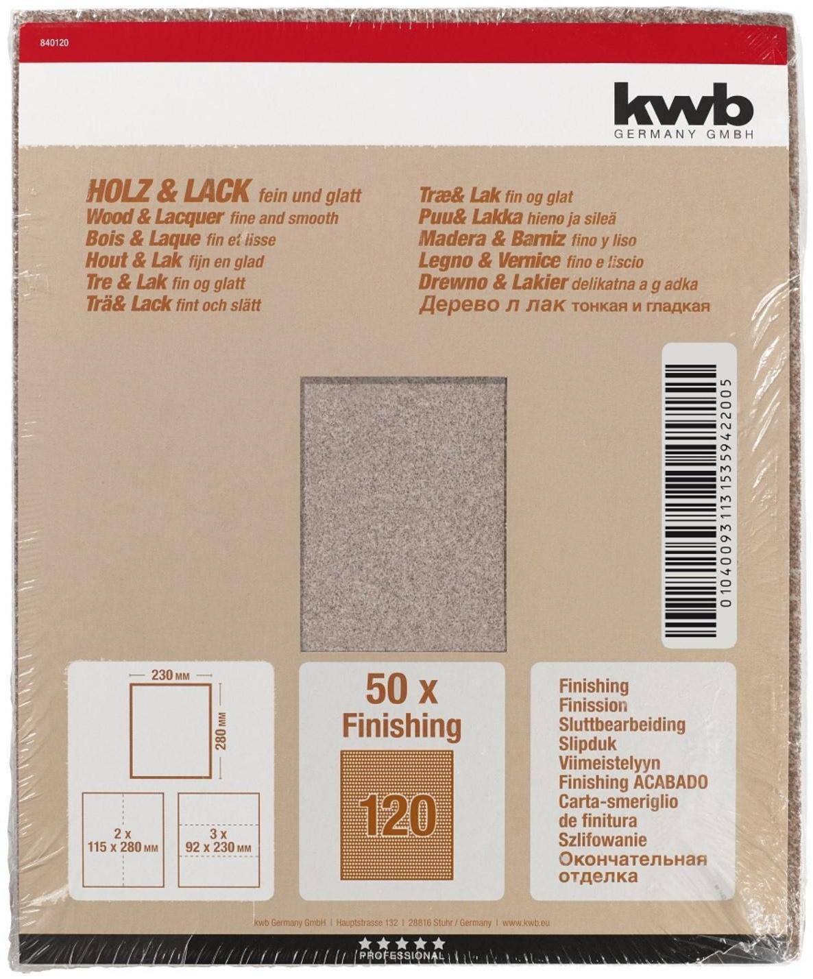 Бумага наждачная KWB, К120, бумажная, 230x280 мм, оксид алюминия