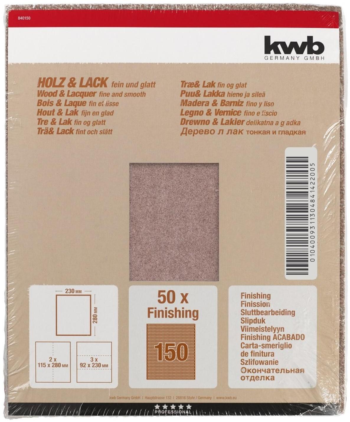 Бумага наждачная KWB, К150, бумажная, 230x280 мм, оксид алюминия