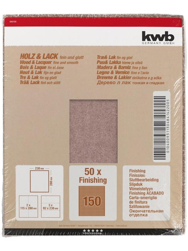 Бумага наждачная KWB, К150, бумажная, 230x280 мм, оксид алюминия