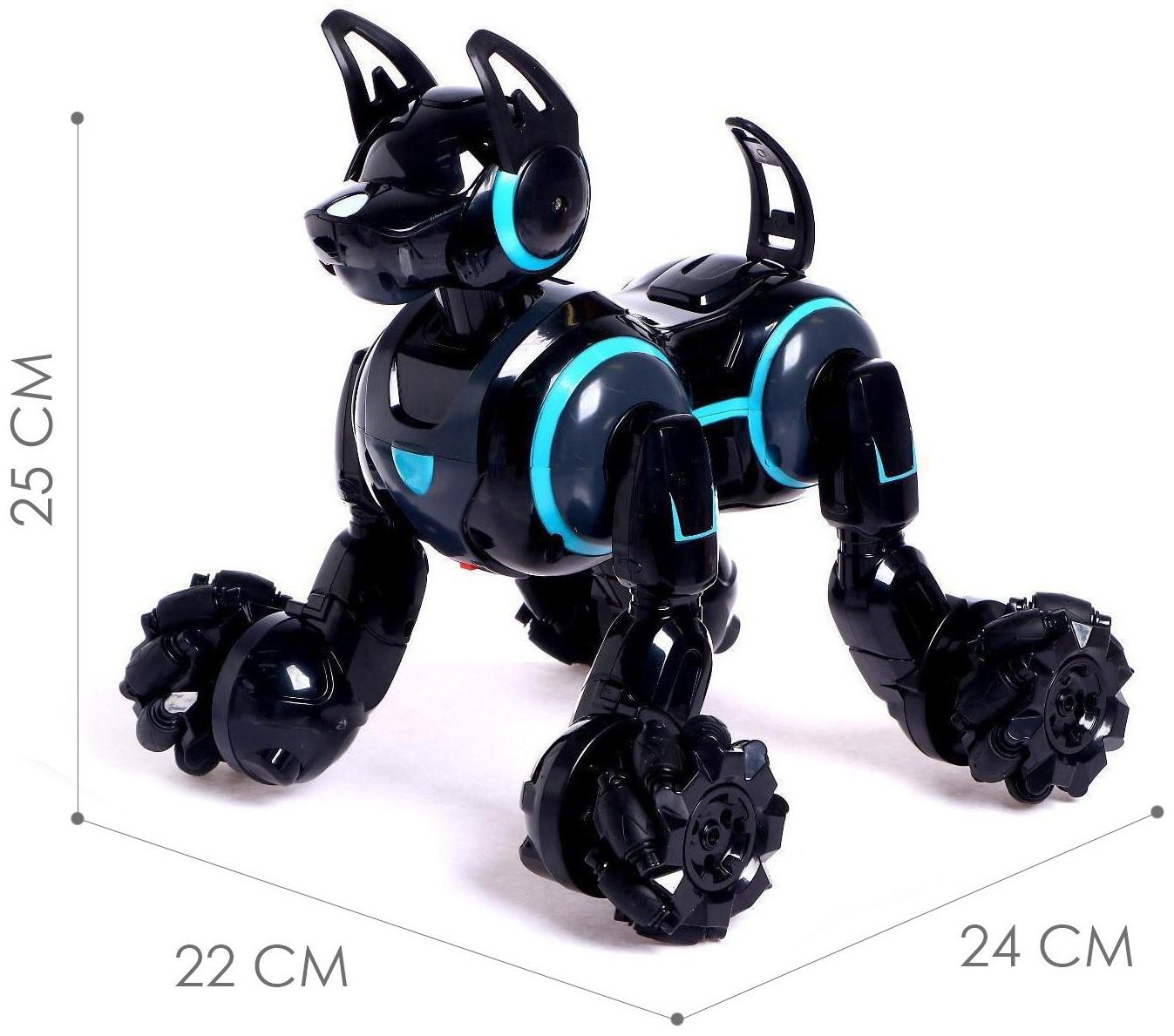 Робот собака Stunt, на пульте управления, интерактивный: звук, свет, на аккумуляторе, чёрный